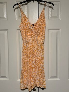Angie Yellow and White Floral Knot-Front Midi Dress